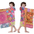 thumbnail image 4 of Bright Pioneer Flower Patchwork Hooded Bath Towel，60"x35" for Ages 3 To 12 Kids, Quick Dry Lightweight Soft Microfiber Hood Beach Towel Cover Up for Kids, 4 of 7