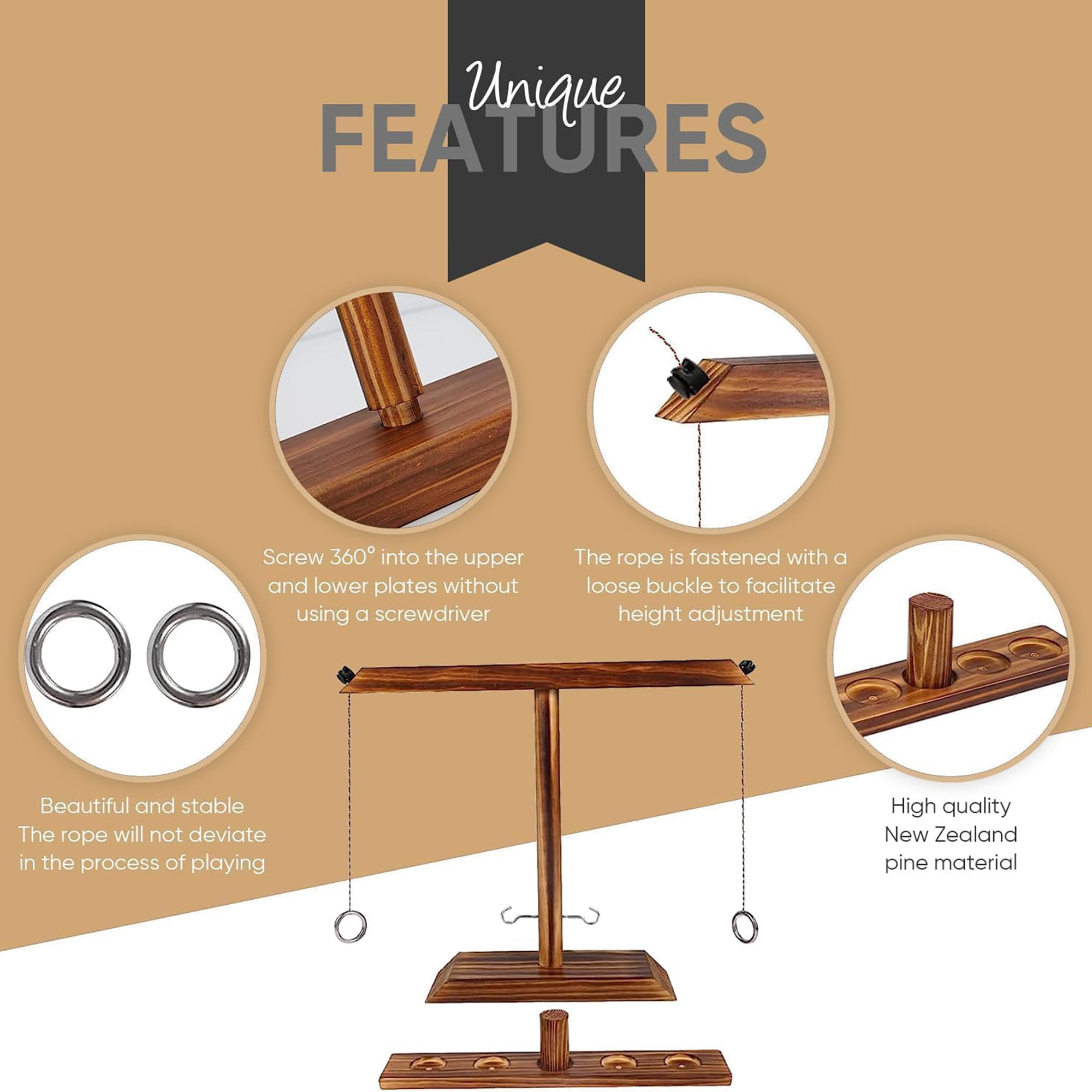Bolaball: Wooden Hook & Ring Toss Game