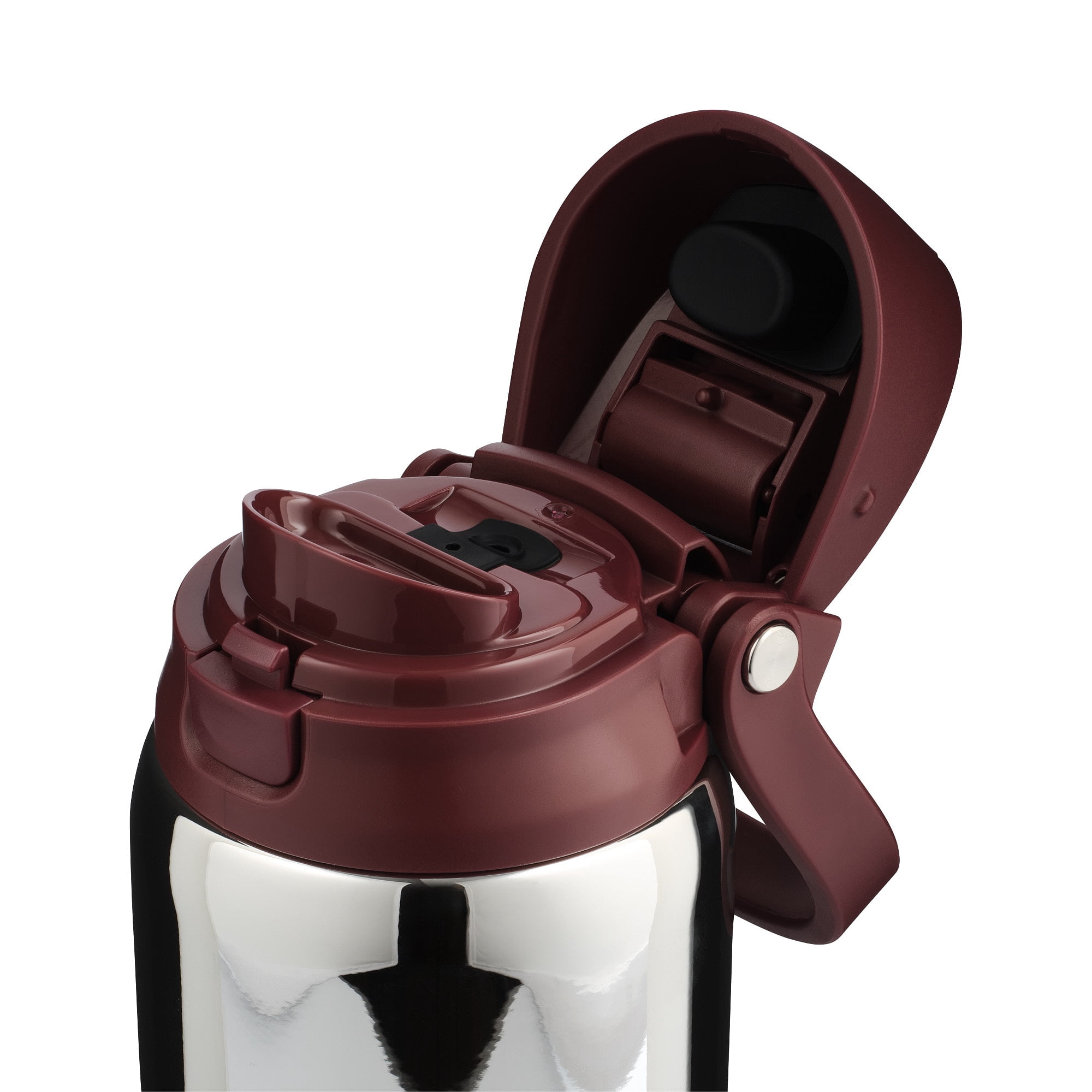 Mary Lawless Lee x TAL 32oz Stainless Steel 2-in-1 Straw and Chug Water Bottle with Push Lid, Chrome with Oxblood Ribbed Boot