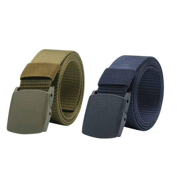 2 Pcs Canvas Belt Lightweight Waist Band Plastic Buckle Adjustable Ourdoor Training Waist Webbings(Green   Dark Blue)