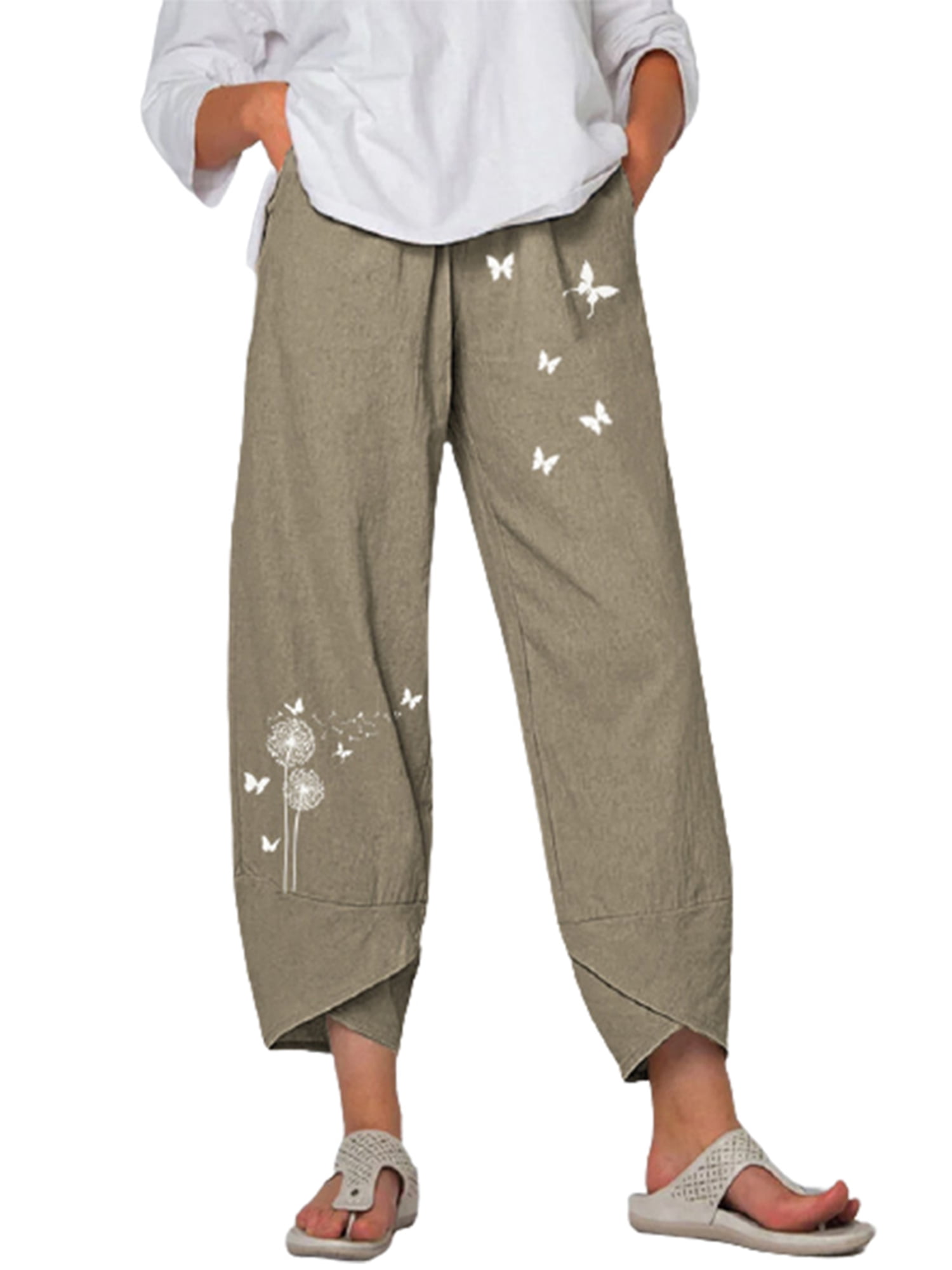 Women's Summer Linen Pants Print Loose Harem Pants Linen Pants ...