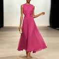 thumbnail image 2 of Morttic Women's Solid Color Sleeveless Pleated Maxi Dress – Waist-Cinching Flowy Chiffon Evening & Wedding Guest Gown Red，S, 2 of 4