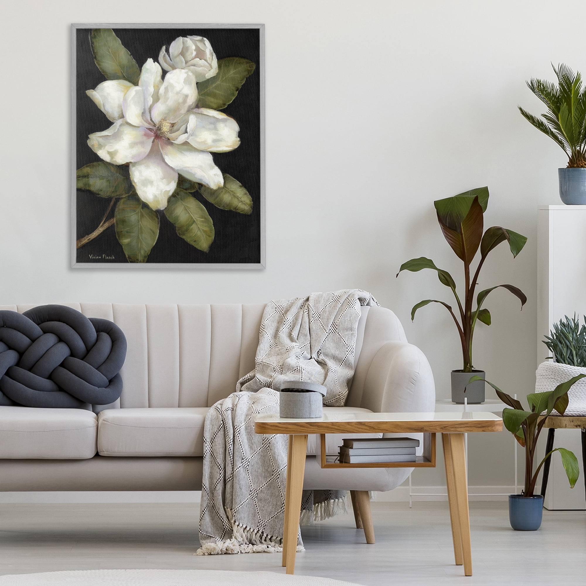 Stupell Industries Budding Magnolia Blooms Gray Framed Giclee Art, design by Nan