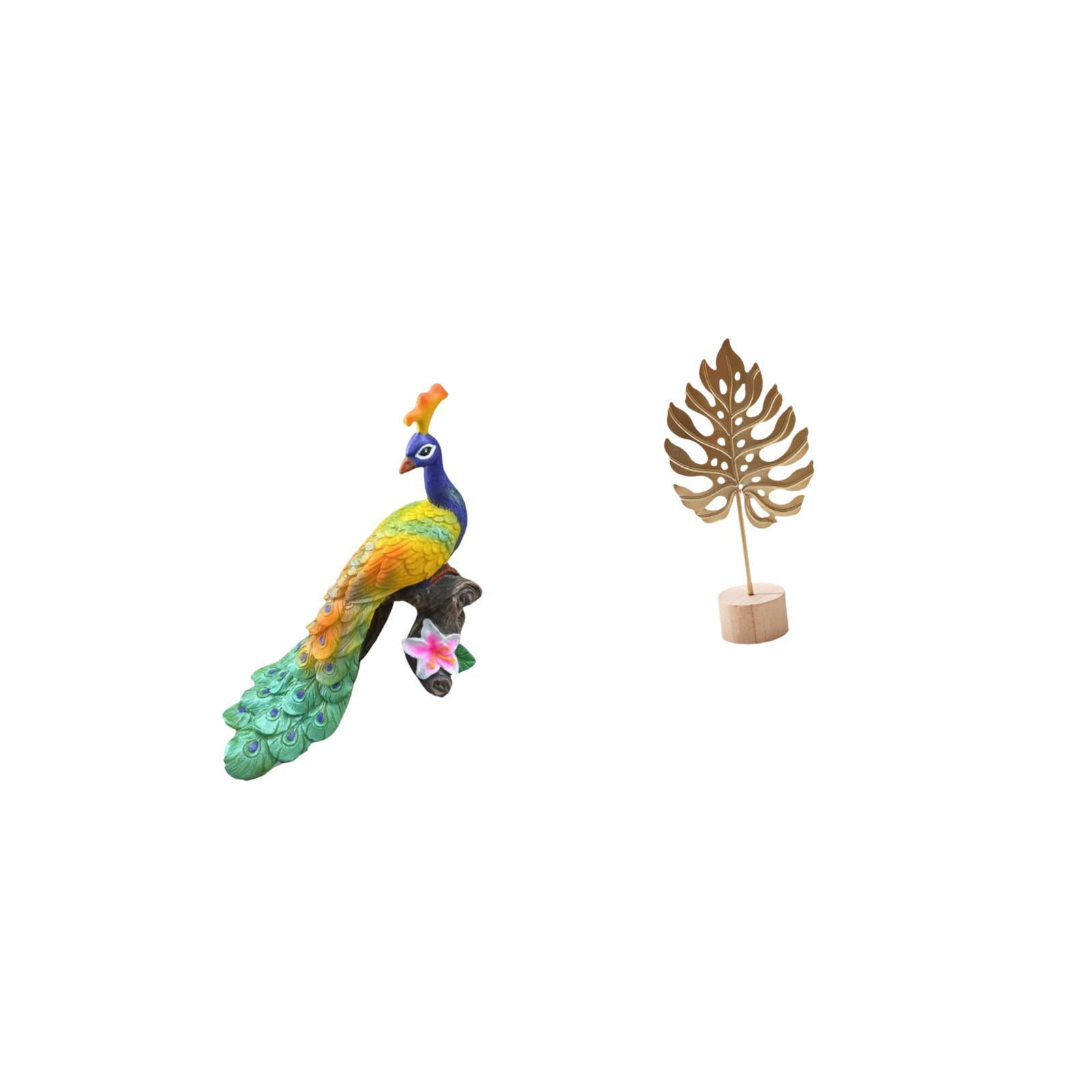 Peacock Statue Leaf Figurine Sculpture Iron Wood Material for Living Room Bedroom Garden Decoration