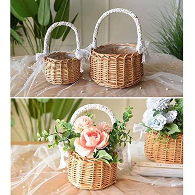 Cesta de almacenamiento tejida y cinta para niña, cestas de mimbre para flores de boda, Compatible con Ho, 2 uds.