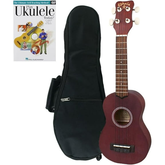 Kohala Kine'O Soprano Ukulele Beginner Bundle with Instruction Book and Gig Bag