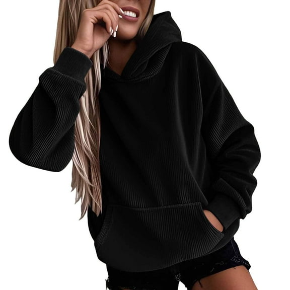 Womens Hoodies For Women Solid Warm Corduroy Hoodie Sweatshirt Pullover Long Sleeve With Pocket Oversized Fit Trendy Fall Color Comfortable Casual Daily Wear Pair With Jeans L Sweatshirt For Women