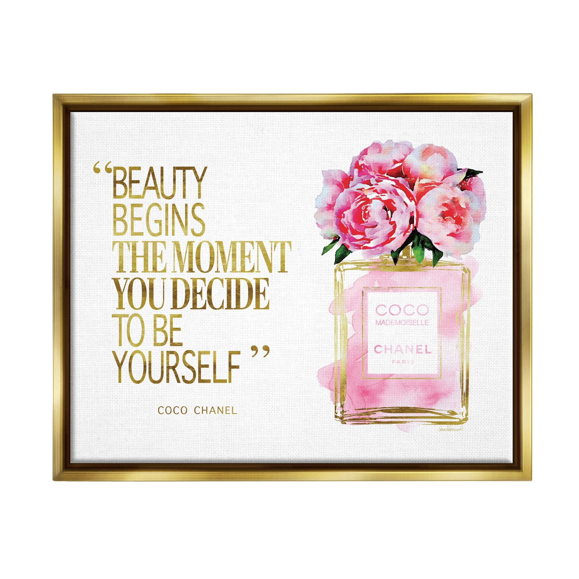 Stupell Industries Fashion Designer Perfume Gold Pink Watercolor Inspirational Word Metallic Gold Framed Floating Canvas Wall Art, 16x20, by Amanda Greenwood