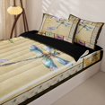 thumbnail image 3 of Erosebridal Retro Patch Dragonfly Art Zipper Queen Comforter Set with Fitted Sheet and 2 Pillowcases,Vintage Floral Zipper Bedding Set For Girls,Black Reversible,4-Piece, 3 of 7