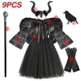 thumbnail image 3 of Disfraz de maléfica de Disney para niñas, vestido de lujo para Halloween, Glam Gownprom negro, Cosplay para niños, ropa de bruja de Reina demonio, 3 of 5