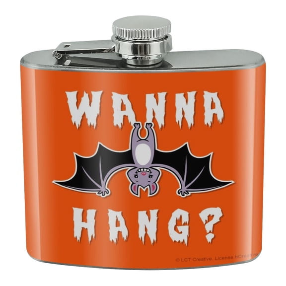 Wanna Hang Want Bat Funny Humor Stainless Steel 5oz Hip Drink Kidney Flask