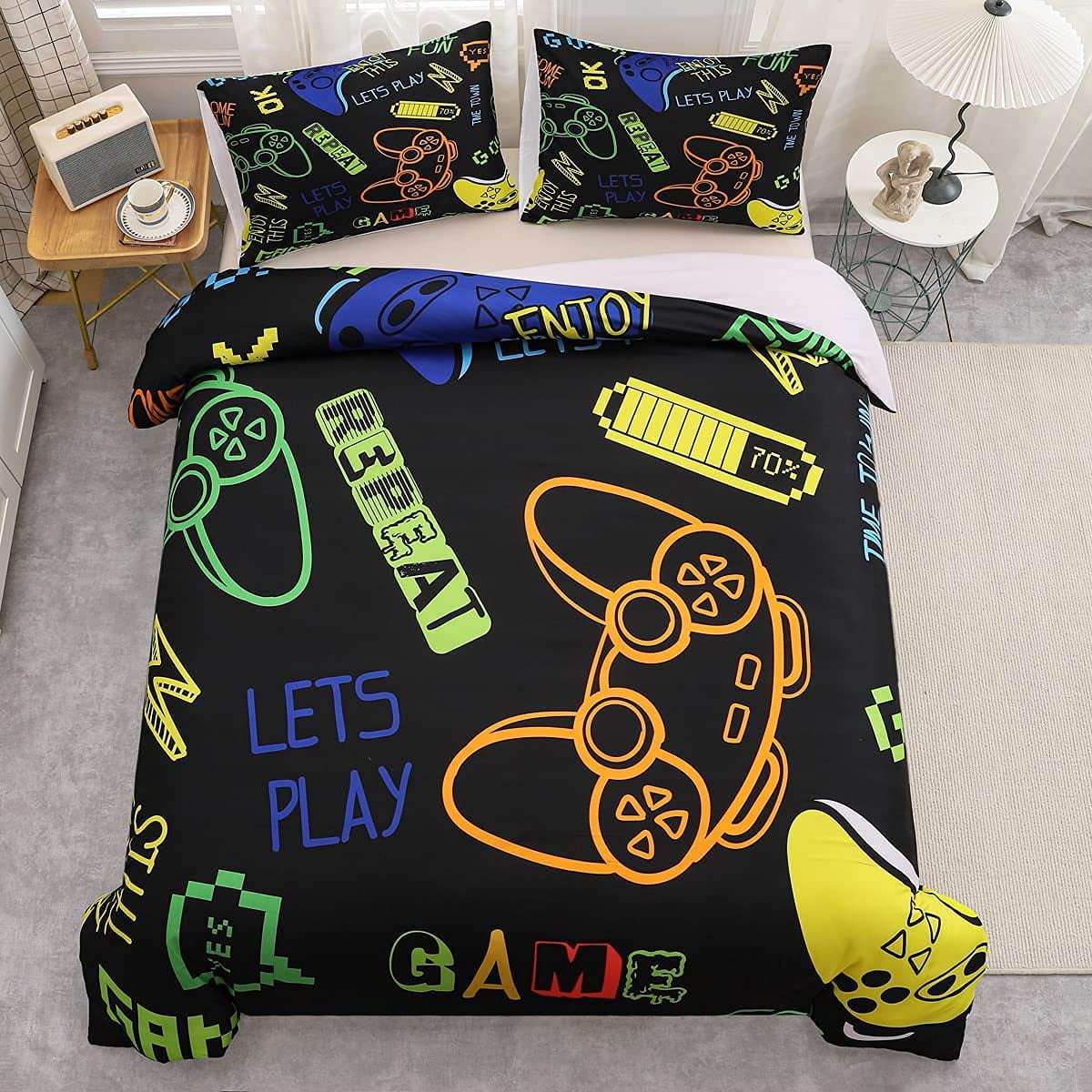YST Boys Game Gamepad Duvet Cover,Kids Cartoon Gaming Bedding Set
