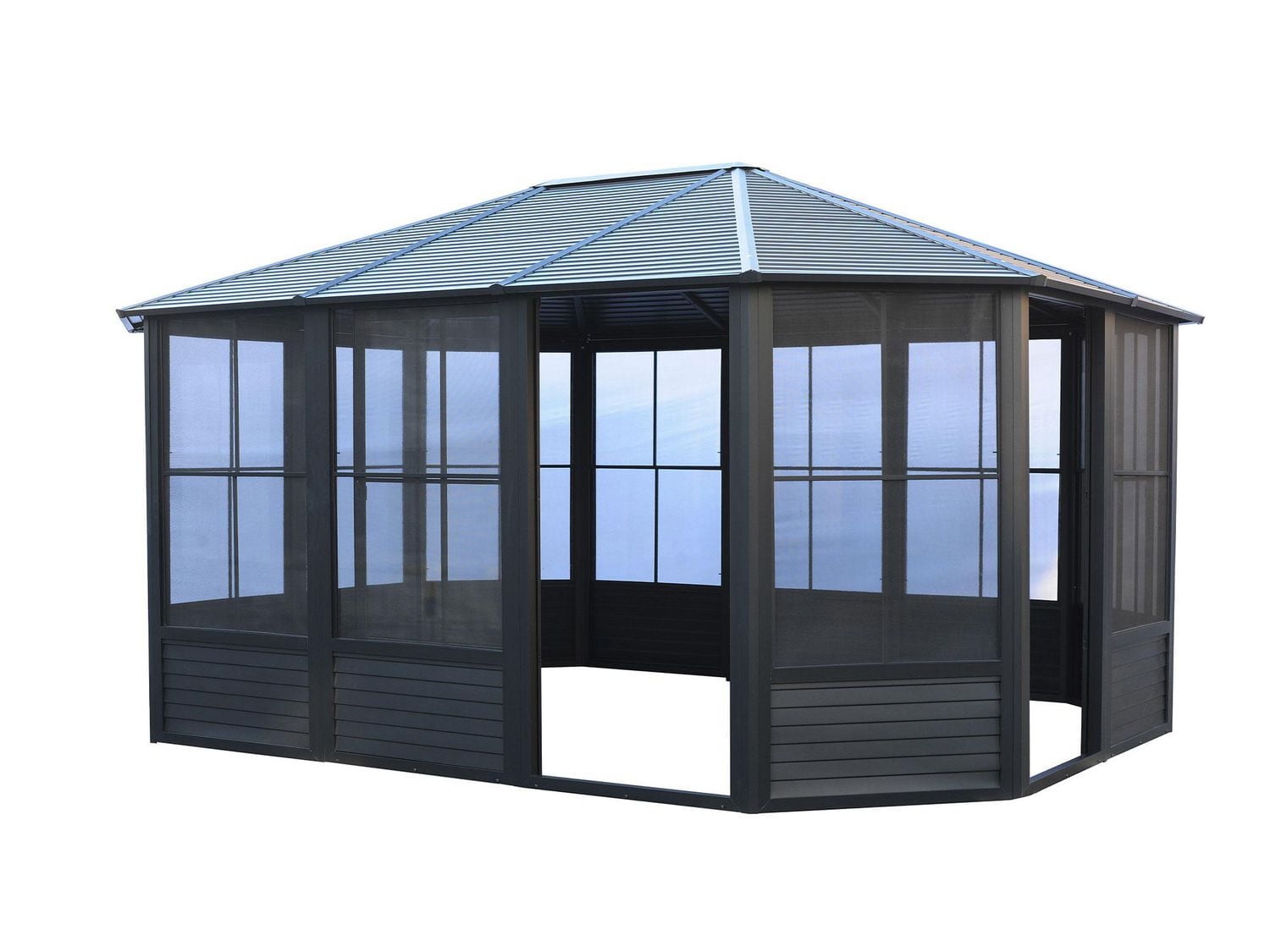 Gazebo Penguin Florence Solarium Metal Roof 12 ft. x 15 ft. in Black