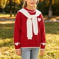 thumbnail image 7 of BLVB Kids Girls Valentine's Day Heart Pattern Knit Sweater Fashion Outfit Cute Pullover with Shawl 9-15 Years(Red,14-15 Years), 7 of 7