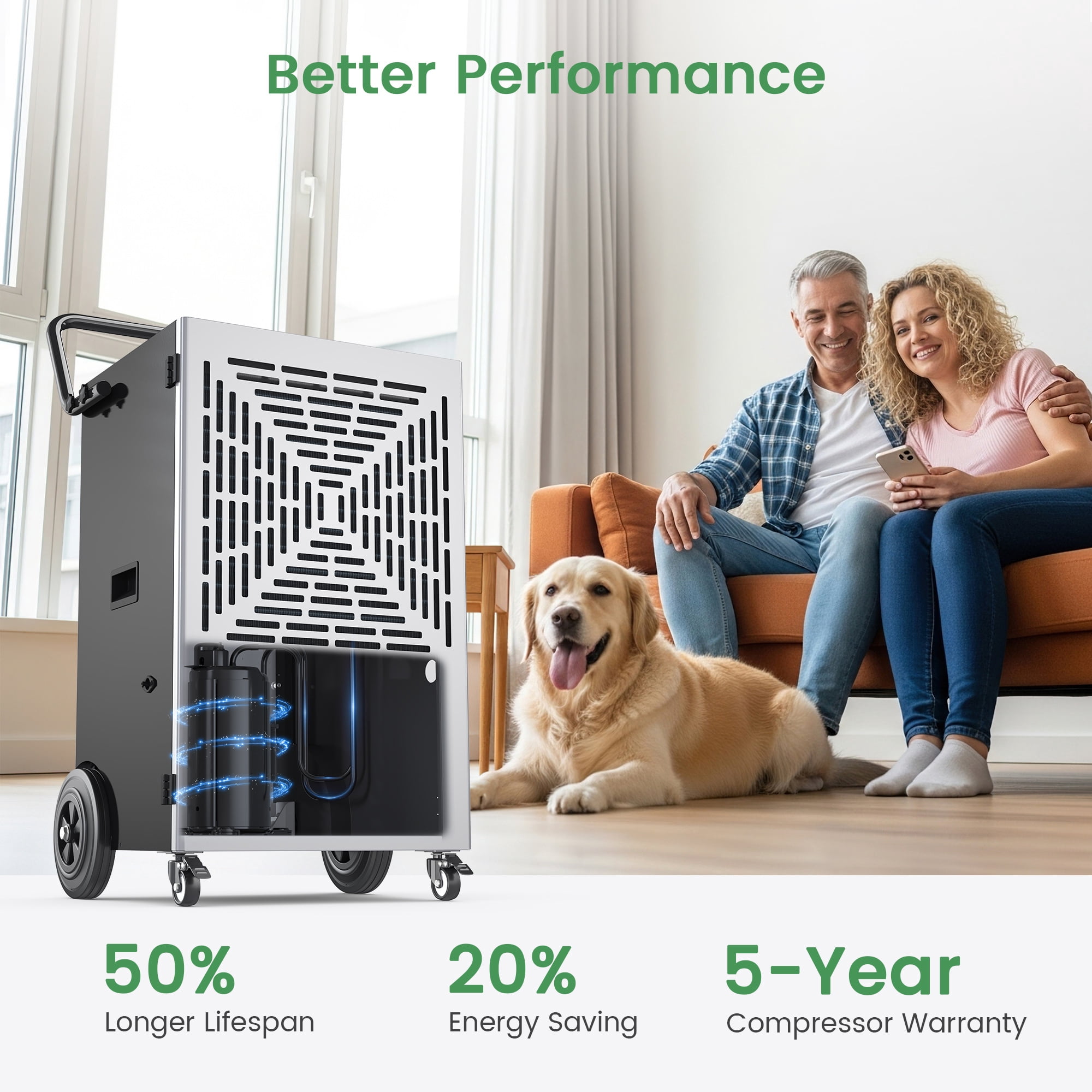 Waykar 72 Pints Commercial Dehumidifier for Large Spaces up to 8000 Sq.Ft with Pump, Smart Humidity Control, Auto Defrost, 24H Timer - for Basements, Warehouses, Home, Office