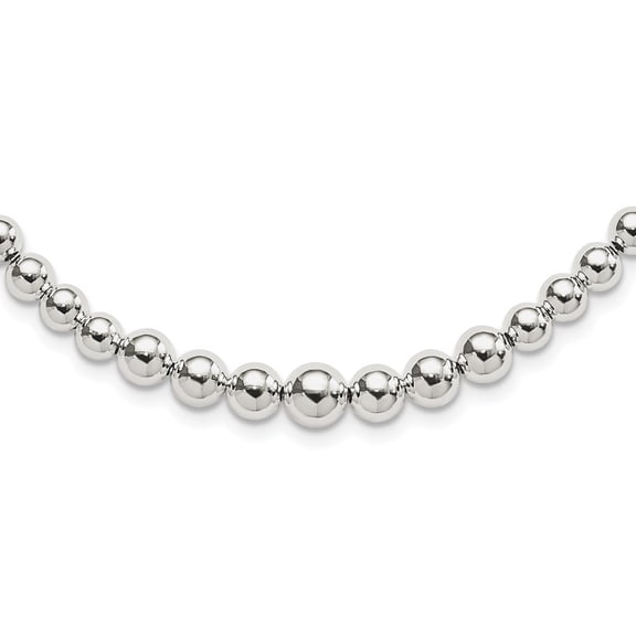 925 Sterling Silver Box Beaded Necklace Chain Graduated Beads Adjustable 28 inch 8 mm