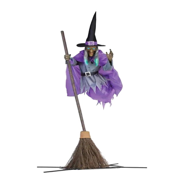 Decoración de Halloween Perfke Voladora en Escoba Flotante para Fiesta Patio Césped