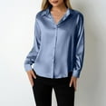 thumbnail image 6 of Women's Shirts Casual Satin Solid Color Lapel Button Lightweight Comfy Long Sleeve Shirts Navy L, 6 of 6
