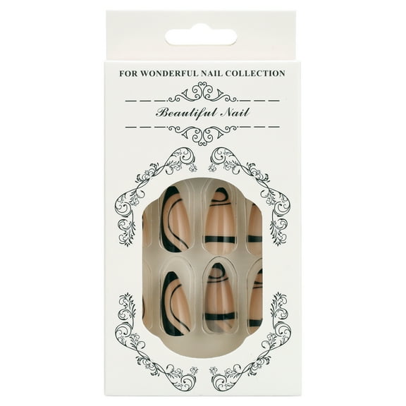 CC HOME Press On Nails - Amber Brown Glossy Long Coffin Nails with Salon UV Finish, Reusable Opaque Nails in 12 Sizes - 24 Nail Kit with Jelly Stickers