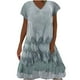 thumbnail image 1 of Vestidos estampados de manga corta con cuello en V casuales de verano para mujer Fridja  bnh2650, 1 of 8