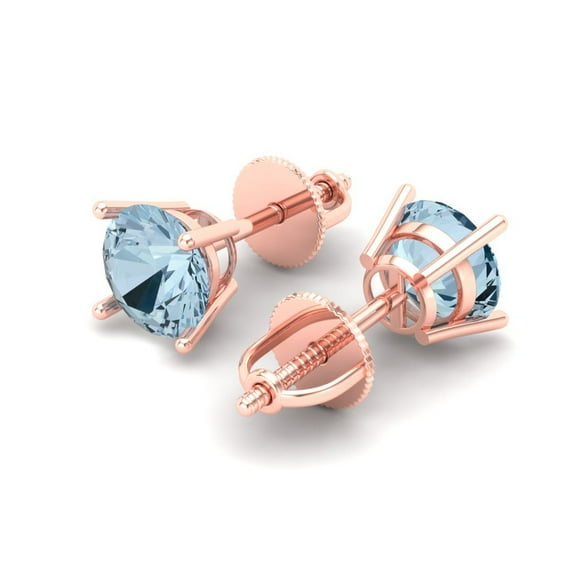2 Ct Round Cut Studs Natural Swiss Blue Topaz 18K Rose Solid Solid Gold Everyday Dainty Earrings Screw Back