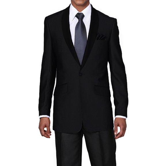 Milano Moda Men's Single Breasted Slim Fit Dress Suit With Black Shawl Collar 5601-Black-38L