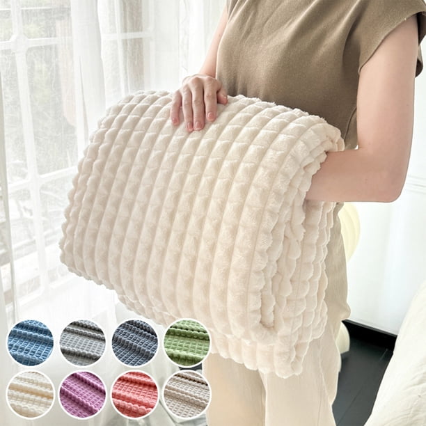 Lekihaqq 40X28 Striped Fleece Throw Blanket Soft Fluffy Cream Solid Color Couch Decorative Cozy Microfiber Polyester Warm Lightweight Giftable