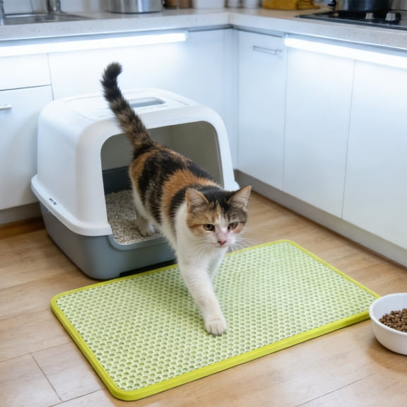 Cat Litter Mat Double Layer Honeycomb Design for Litter Trapping,11.8 x 17.7 Inch Waterproof Anti-Tracking Urine Proof Material,Easy Clean Pet Floor Mat - Light Green