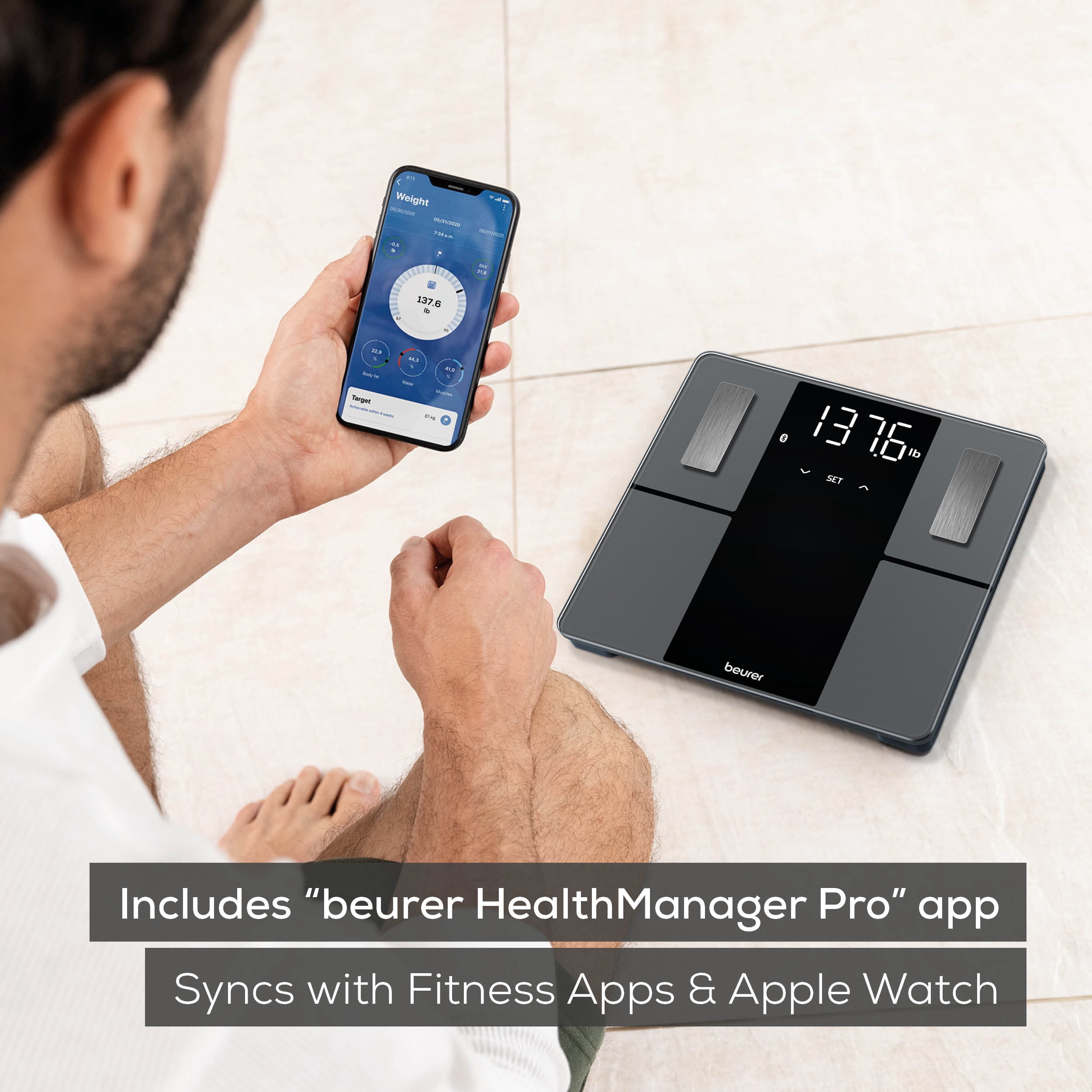 Beurer BF500 Bluetooth Body Weight Scale, Smart Accurate Body Fat Composition Monitor Bathroom Scale