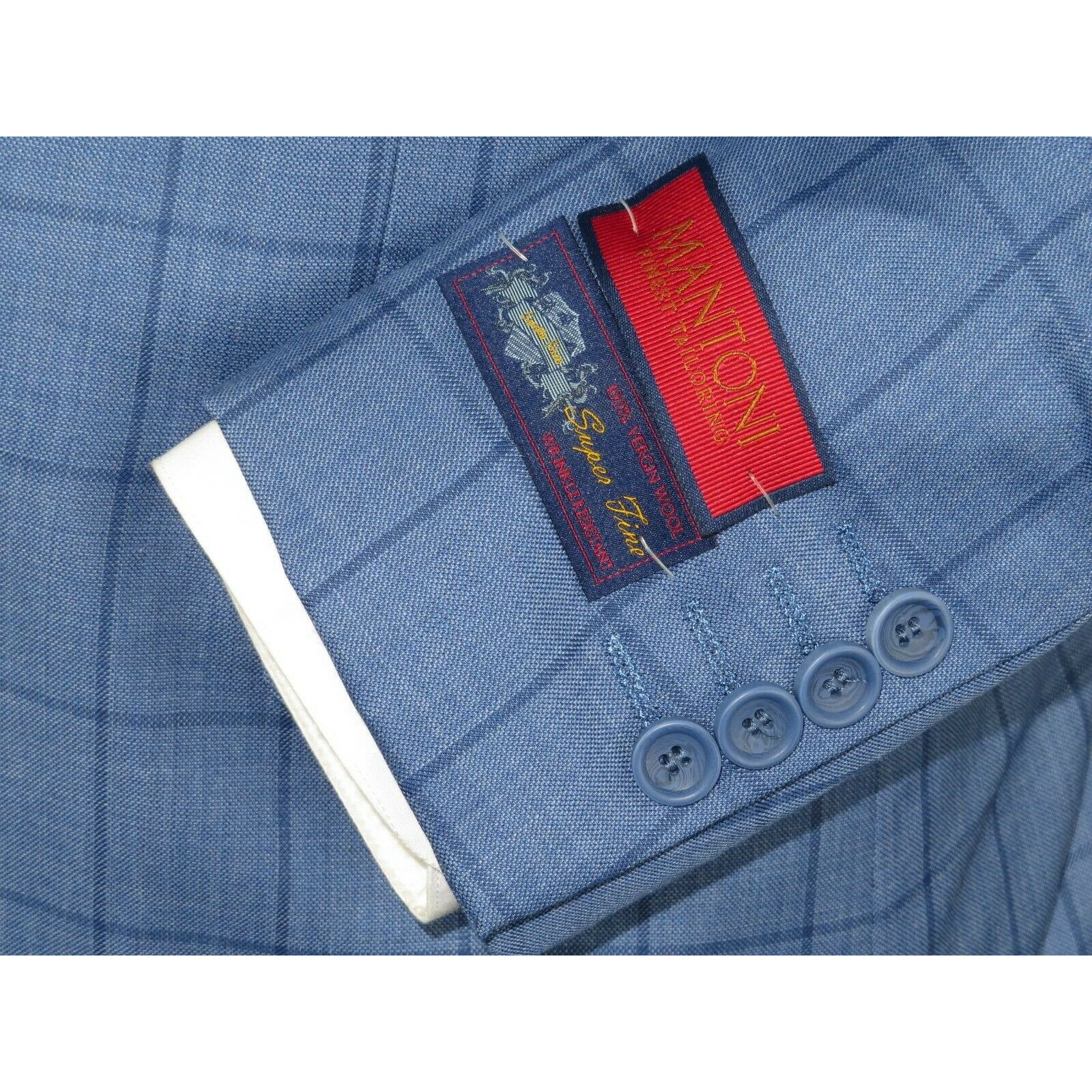 Men MANTONI Suit 100% Wool Two Button Regular Fit Window Pane plaid M8718-1 blue