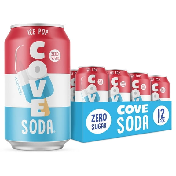 Cove Soda Probiotic Soda, Zero Sugar, Naturally Sweetened, Caffeine-Free & Gluten-Free, Ice Pop, 12 fl oz, 12 Pack