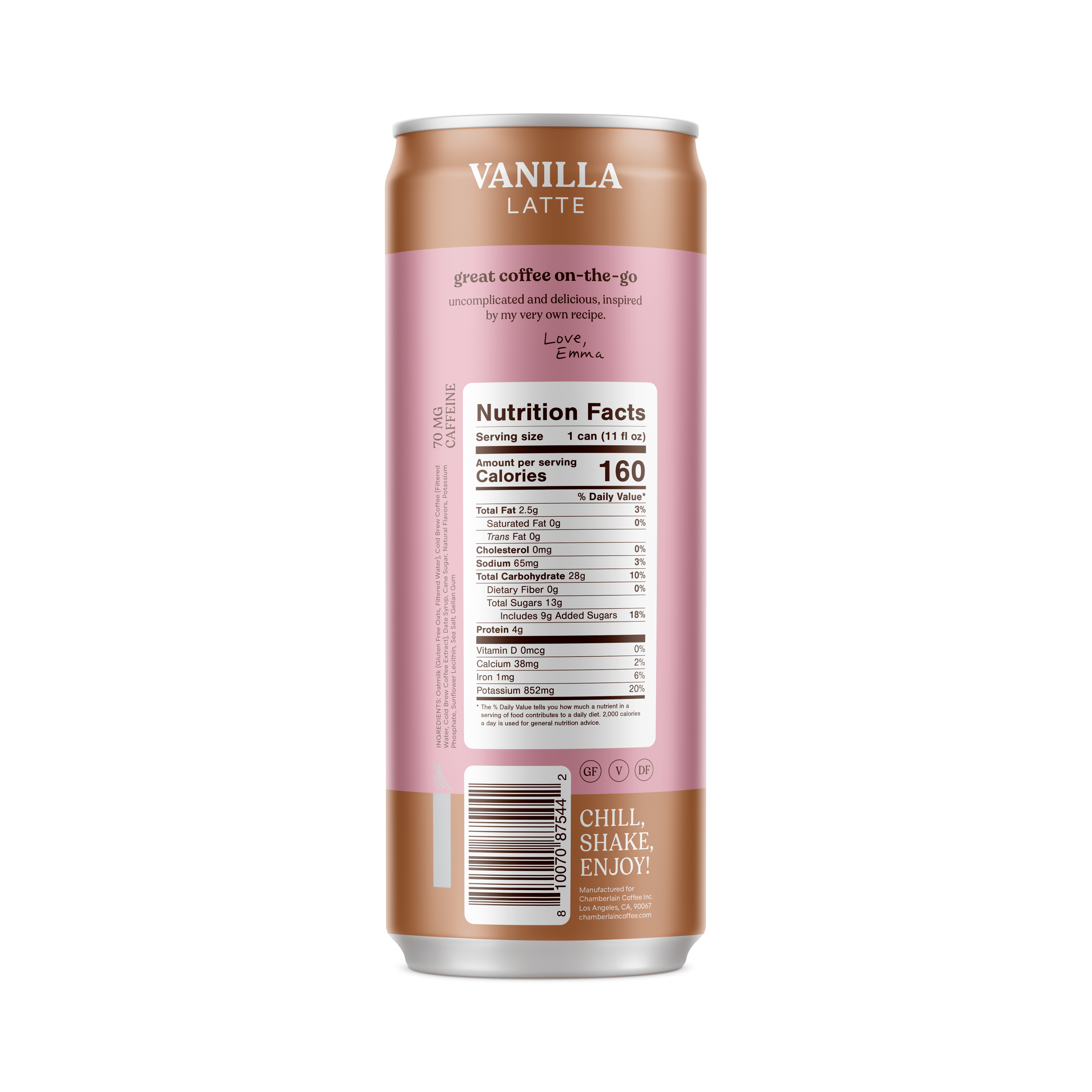 Chamberlain Coffee Vanilla  Oat Milk Latte, 11 fl oz Can