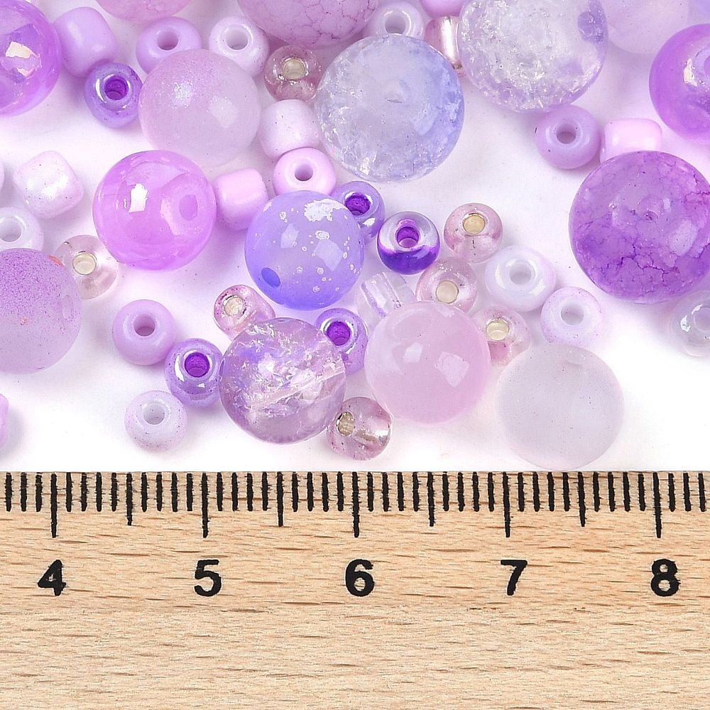 DIY Lampwork Beads & Glass Seed Beds Jewelry Making Findings Kits Mixed Shapes Lilac 2~12.5x3~10.5mm Hole: 0.9~2mm