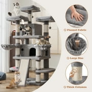 Amolife 68 X-Large Cat Tree and Tower for Indoor Cats, Condo House with Scratching Board & Thick Posts, Gray