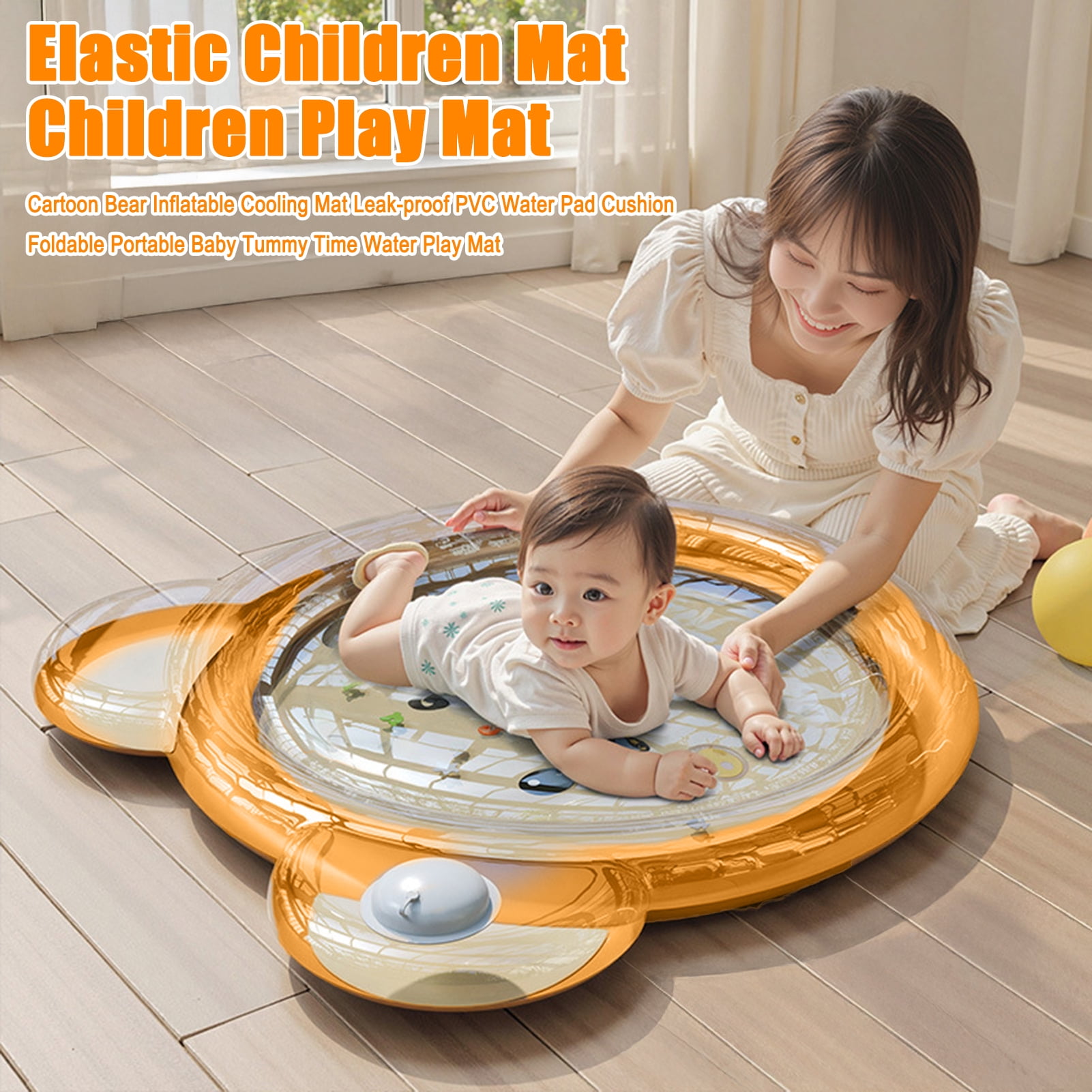 OIUR Cartoon Bear Inflatable Cooling Mat Leak-proof PVC Water Pad Cushion Foldable Portable Baby Tummy Time Water Play Mat