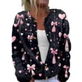 thumbnail image 2 of Womens Oversized Cute Heart Cropped Cardigan Spring 2026 Trendy Lightweight Crew Neck Button Valentine's Day Sweater, 2 of 6