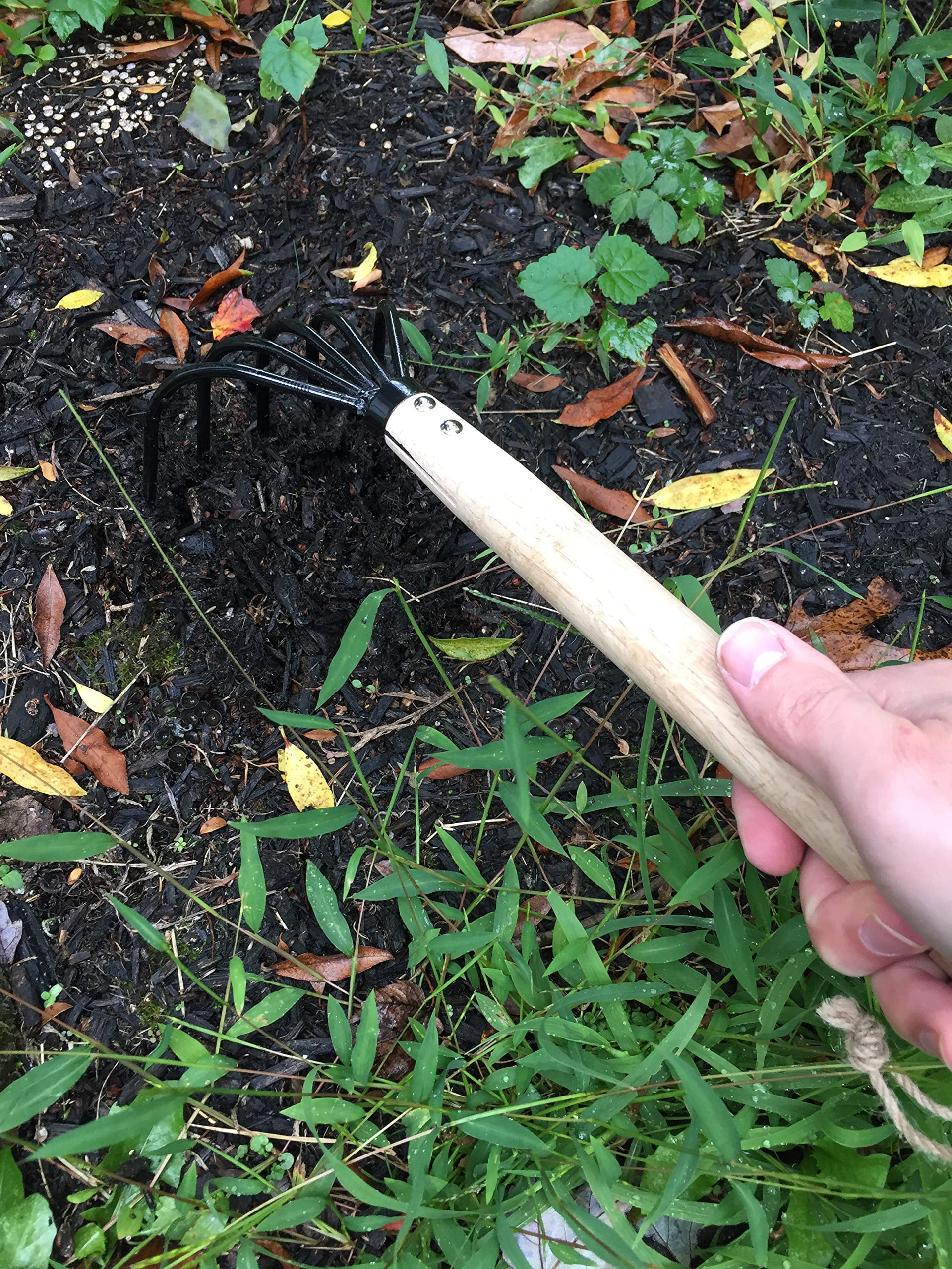 Garden Guru Ninja Cultivator Claw Hand Rake Soil Tiller with Comfortable Wood Handle Cultivating Loosening and Weeding Great for Gardening