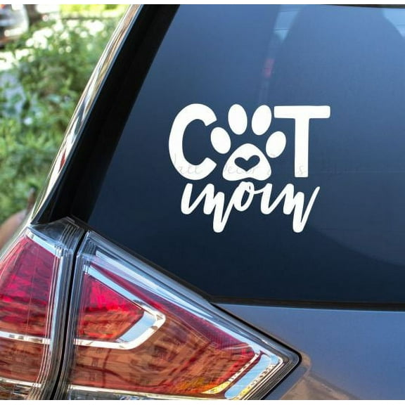 Cat Mom Pet Car Decals With Paw Print Window Stickers Vehicle Vinyl Art 8x6.5-Inch Glossy White