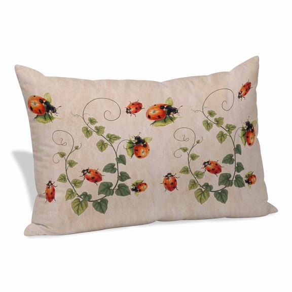 Ladybugs Eucalyptus Leaves Pillow Covers King, Spring Botanical Vintage Soft Brushed Microfiber Breathable Throw Pillow Covers, Decorative Pillowcase with Zipper for Couch Sofa Bedroom 20"x36"