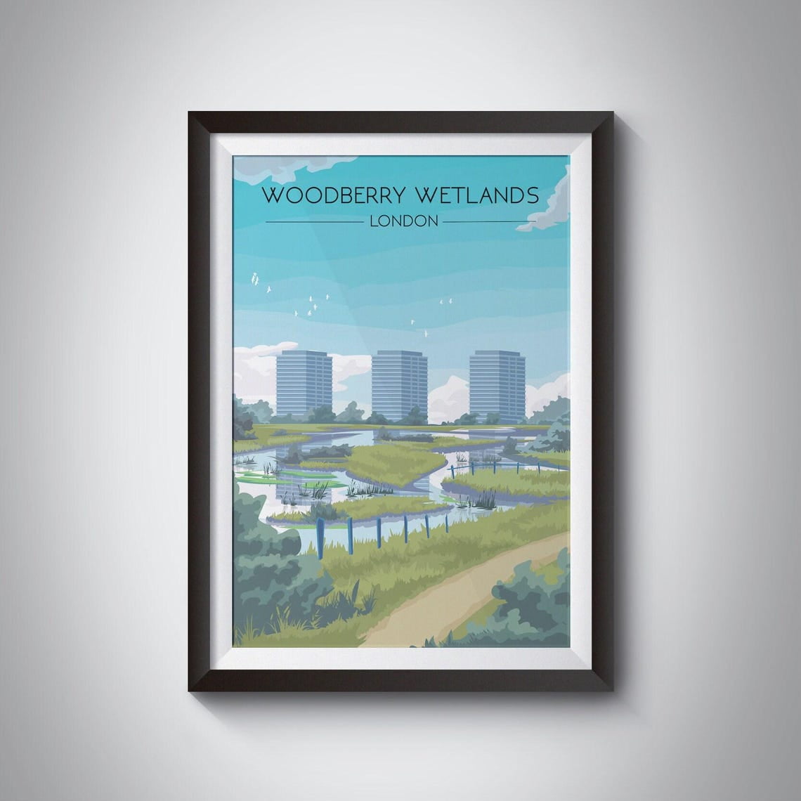 Woodberry Wetlands Poster London Travel Print Nature Reserve Finsbury Park Hackney Vintage Travel Poster Retro Wall Art Print