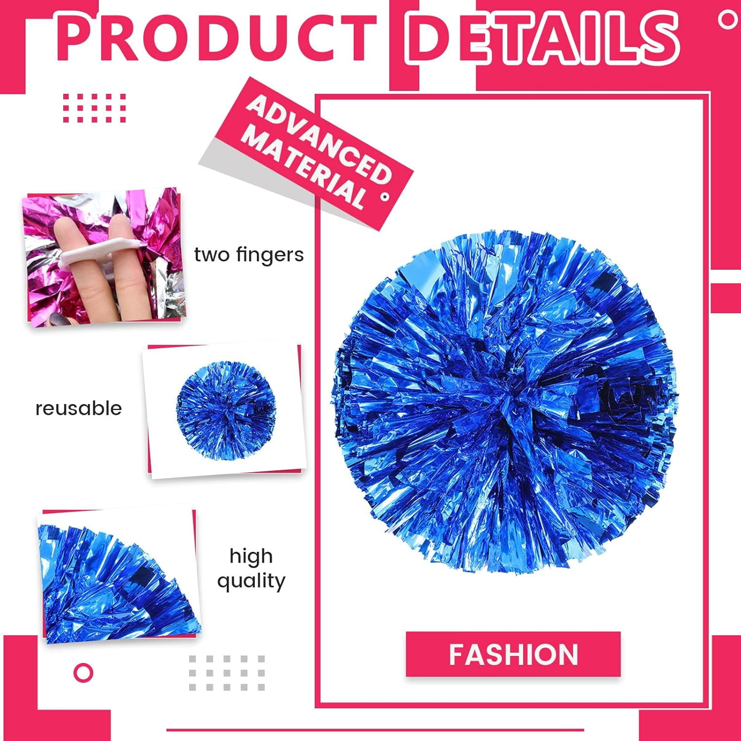cheer pom pom, 20PCS Cheerleading Pom Poms, Premium Metallic Pom Poms Set Cheering Hand Flowers Handle Dance Pom Poms Cheering Squad Pompoms for Football Basketball Cheers