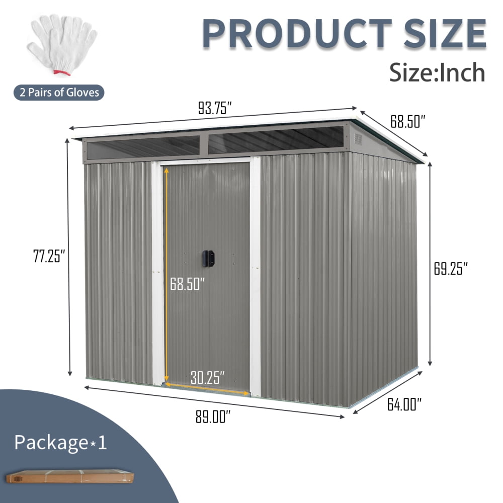 Modern 8'x6' Metal Garden Shed - Secure Sliding Doors + Natural Light Panels for Lawn Equipment