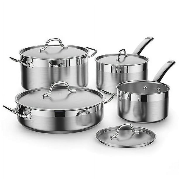 Cooks Standard Kitchen Juegos de utensilios de cocina de acero inoxidable, ollas y sartenes profesionales que incluyen cacerola, sartén para saltear, olla con tapas, 8 piezas, plateado