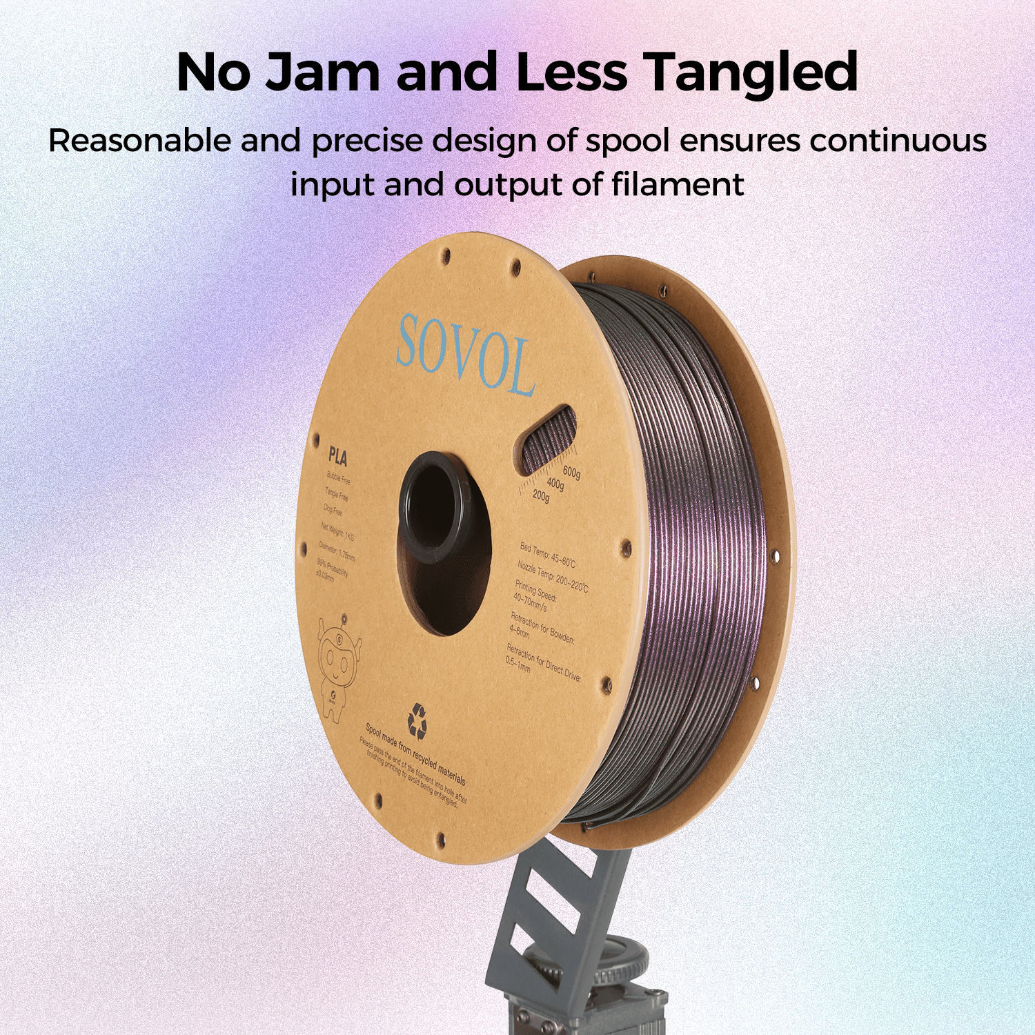 Sovol Silk PLA Filament with Purple Glitter 1kg 1.75mm, Color Changeable 3D Printer Filament 2.2lbs, Chameleon Shiny PLA Material +/-0.03mm, Shimmering 3D Printing Filament, Galaxy Purple