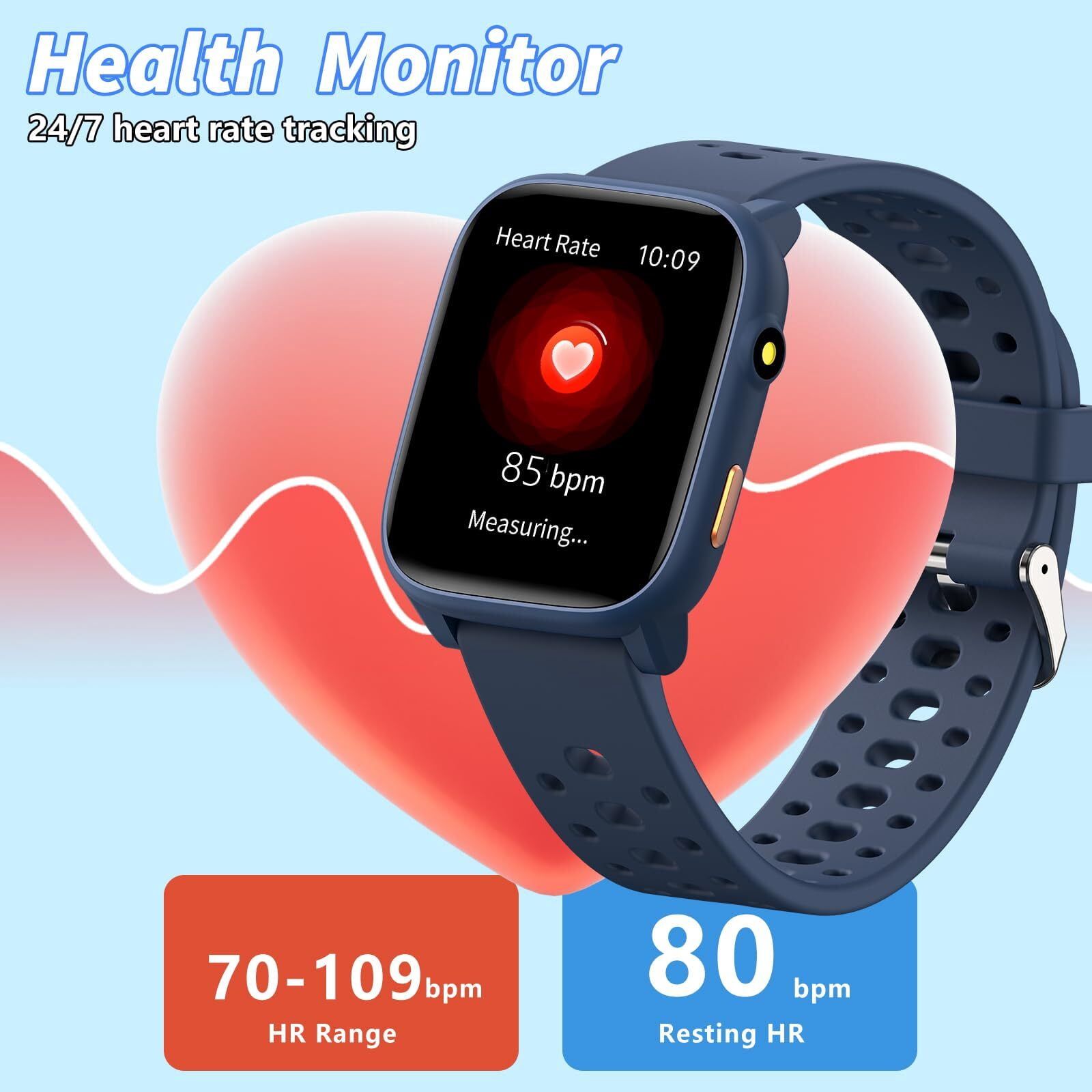 Kids Smart Watch 1.85" Upgrade - Fitness Tracker with Heart Rate Sleep Monitor Pedometer, 100+ Sports Modes, 12 Puzzle Games, Activity Tracker for Boys Girls Teens Aged 6-15 Outdoor Fun (Blue)