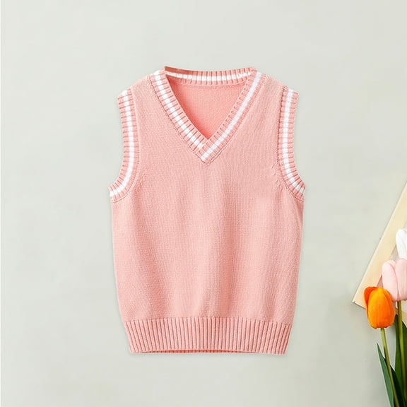 Sweater Vest for Boys V Neck Sleeveless Knit Sweaters Pink Pullover Top Uniform Knit Sweaters Baby Girl Warm Winter Cute Baby Clothes 7-8 Years