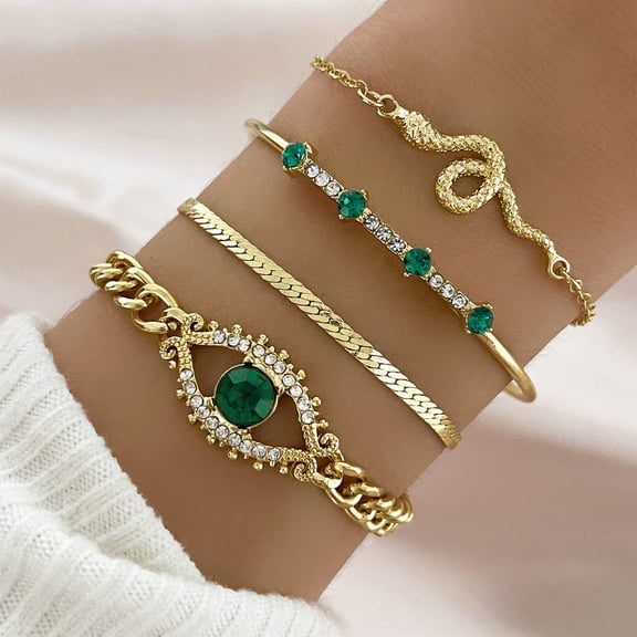 LINXIQIN Womens 14K Yellow Gold Plated B Bracelet with Cubic Zirconia 7 and a Half Inch 5 Piece Set