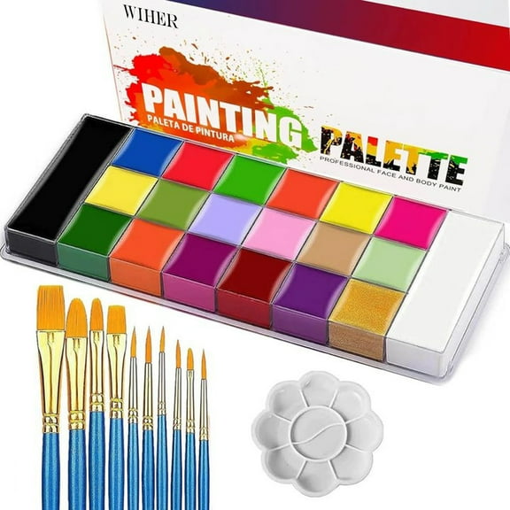 Wiher 20 Colors Face Body Paint Set-Athena Painting Palette,10 Professional Artist Brush,Large Deep Pan Ideal for Halloween Cosplay Party SFX Arty Stage Makeup