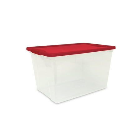 Mainstays 64 Quart Clear Tote, Red Lid And Latches, Set of 6