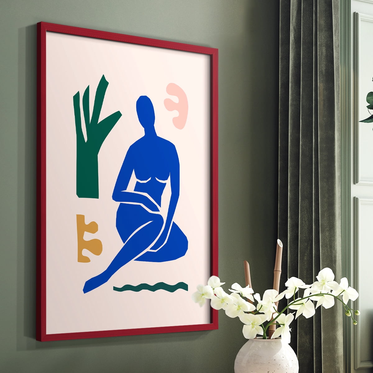 Matisse CDLXVII in Red Solid Wood Framed Print No Nail Hanging